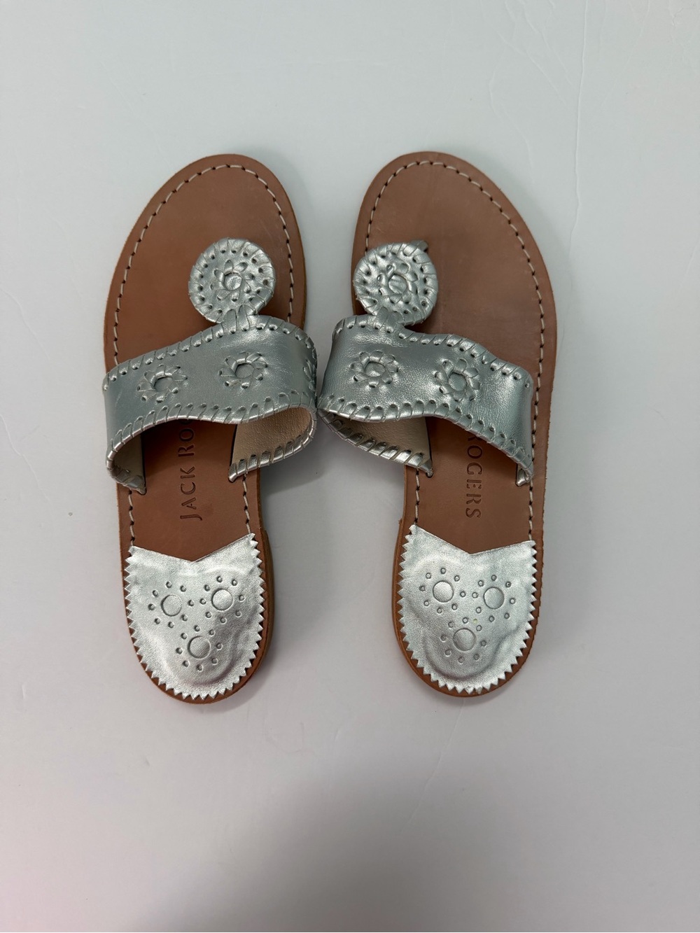 Jack Rogers Silver Metallic Rondelle Slide Sandals